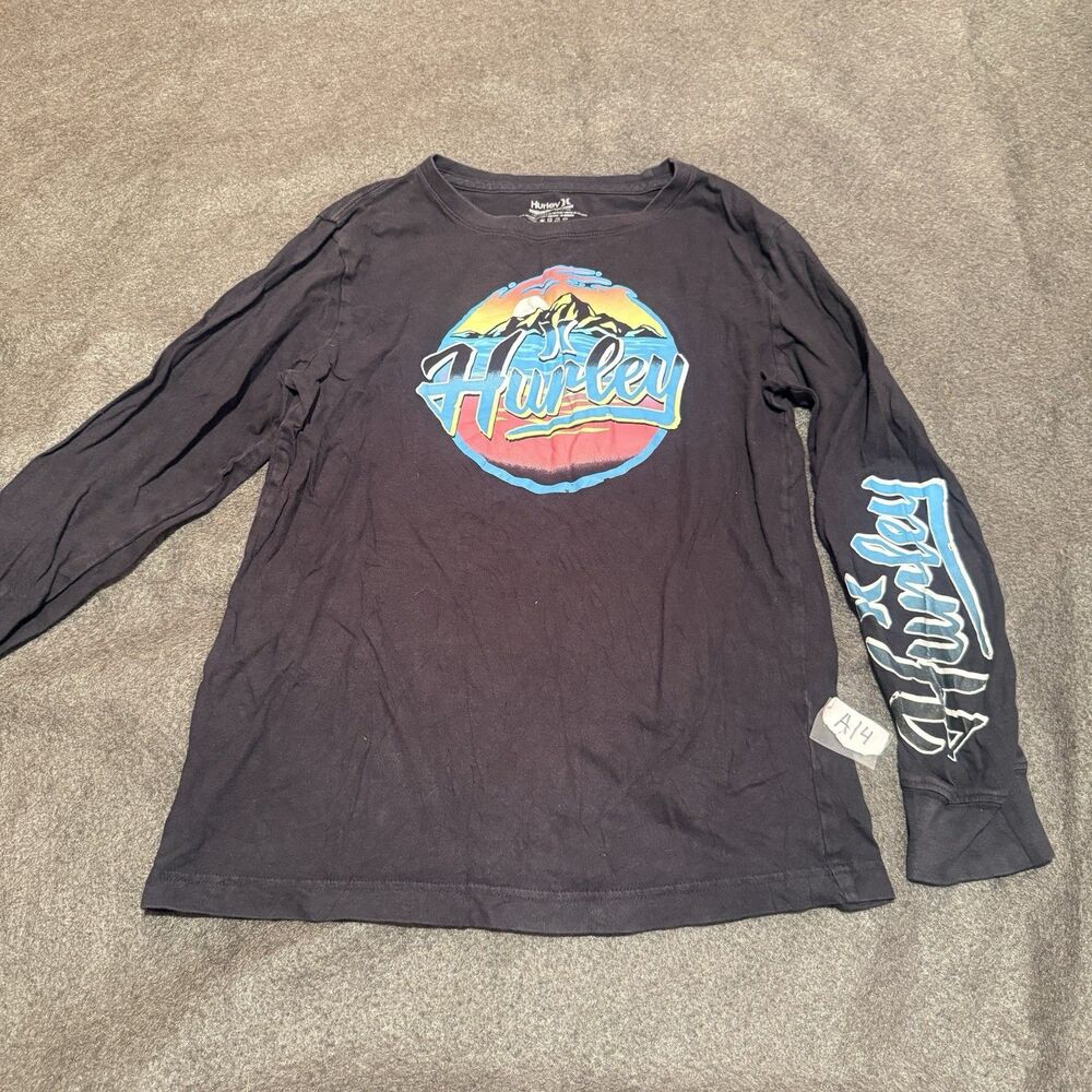 Hurley Kids TShirt L Large 12/13 Black Long Sleeve Tee Shirt Top Girls